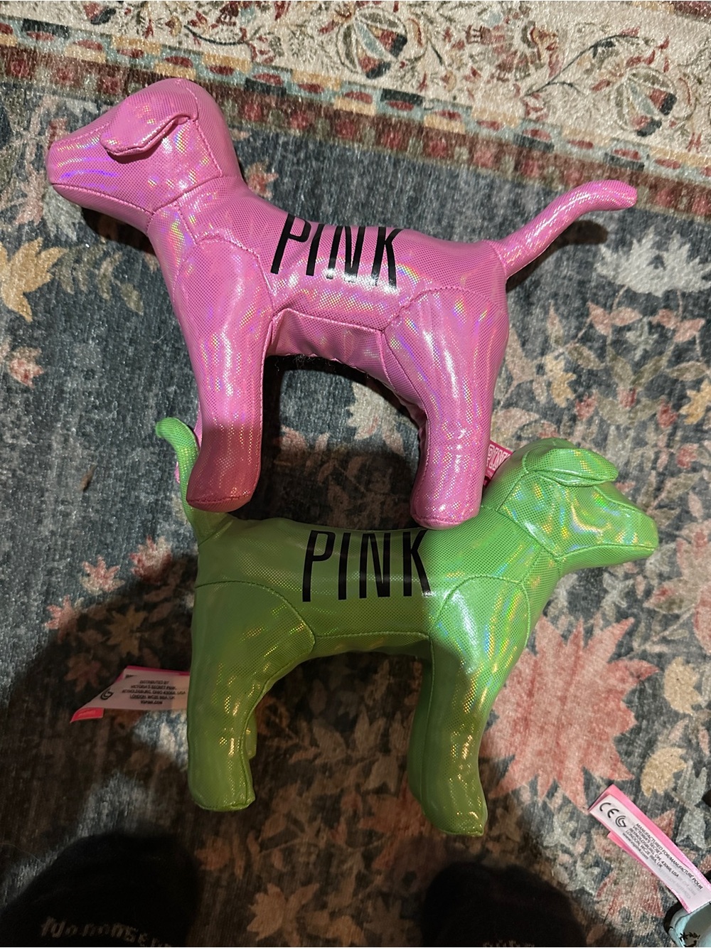 PINK Puppy Dog Bag Charm Duo in Holographic Pink & Green - Picture 2 of 5